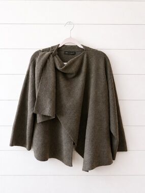 Zara Soft Knit Waterfall Cardigan Wrap Sweater  Gray Minimalist Layering piece